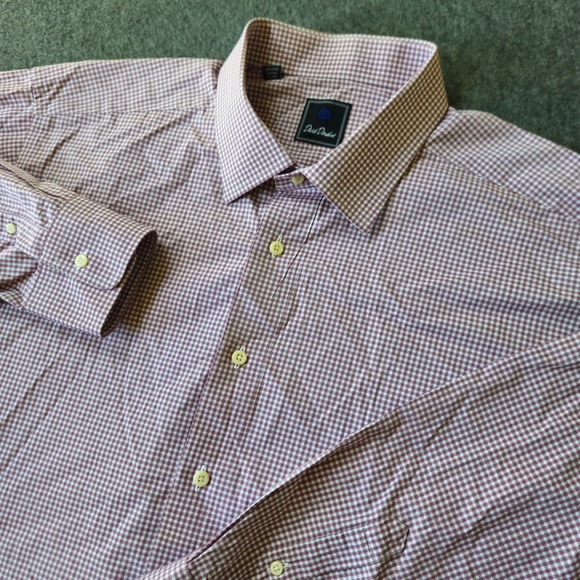 David Donahue Other - David Donahue Shirt Big Tall 18.5 34/35 Burgundy Gingham Cotton Button Down EUC
